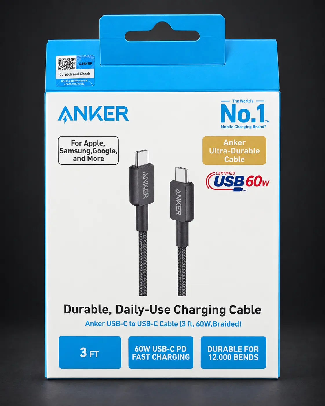 Anker braided USB-C to USB-C 60W cable