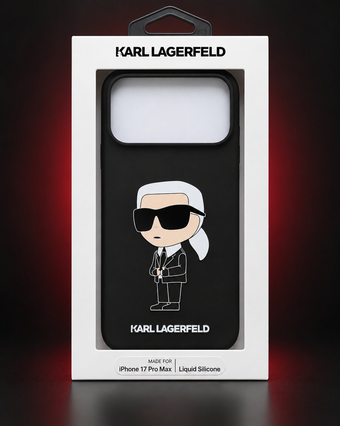 Black Karl Lagerfeld liquid silicone cover for iPhone 17 Pro Max