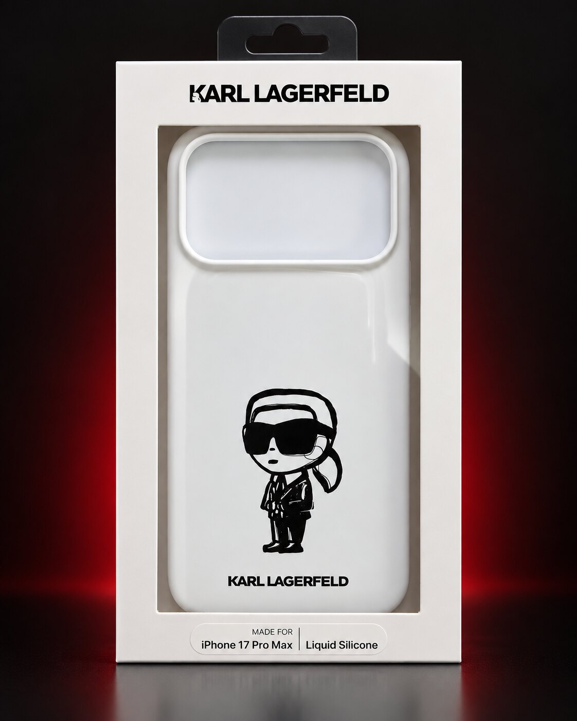 White Karl Lagerfeld liquid silicone cover for iPhone 17 Pro Max