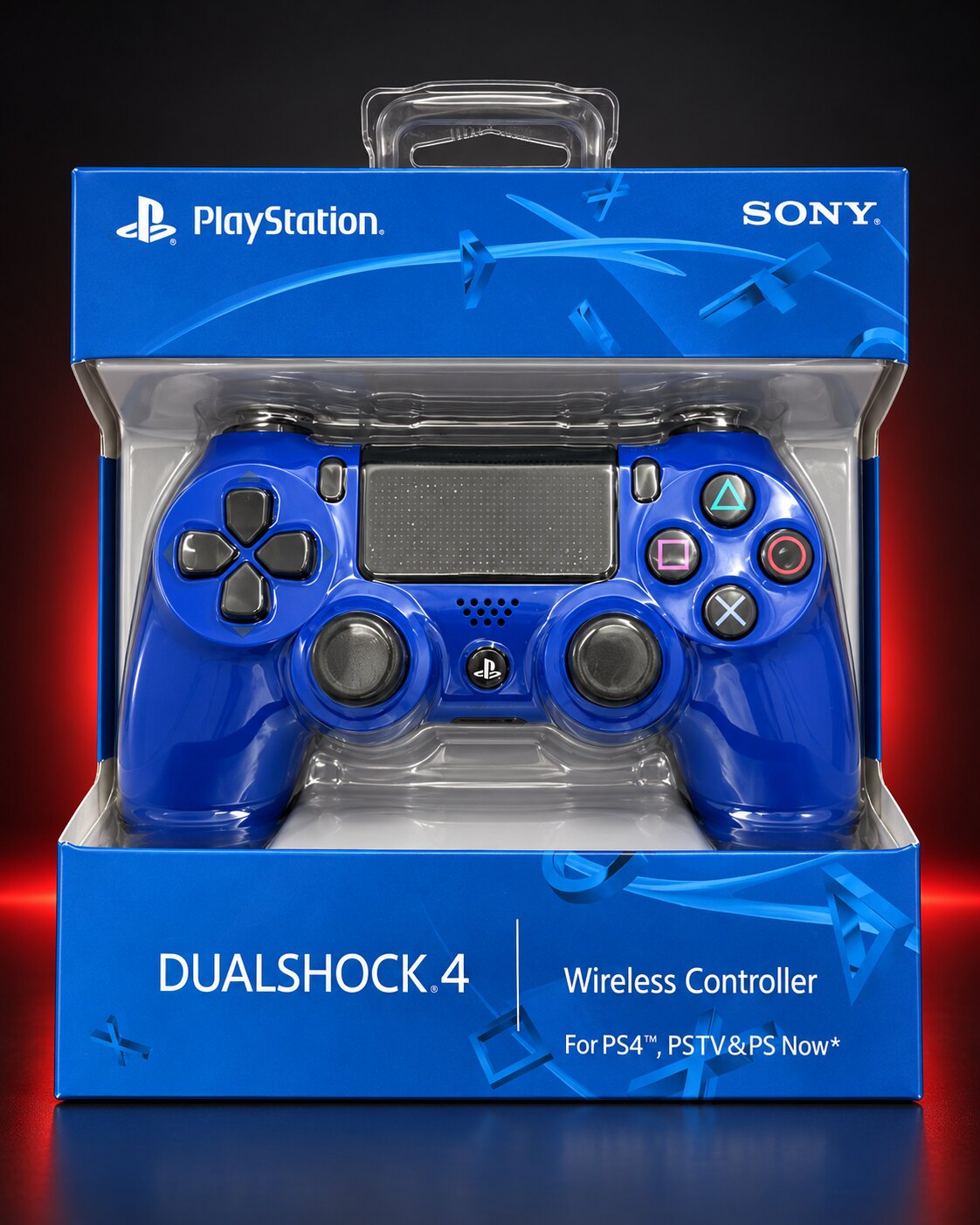 Blue Sony DualShock 4 wireless controller