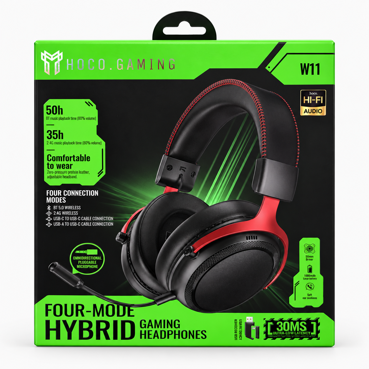 Hoco Gaming Four-Mode Hybrid Gaming Headphones in retail box